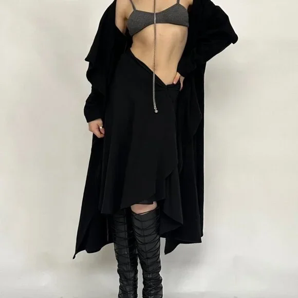 Sarah Pacini Wool Black Duster Jacket - Picture 5 of 9